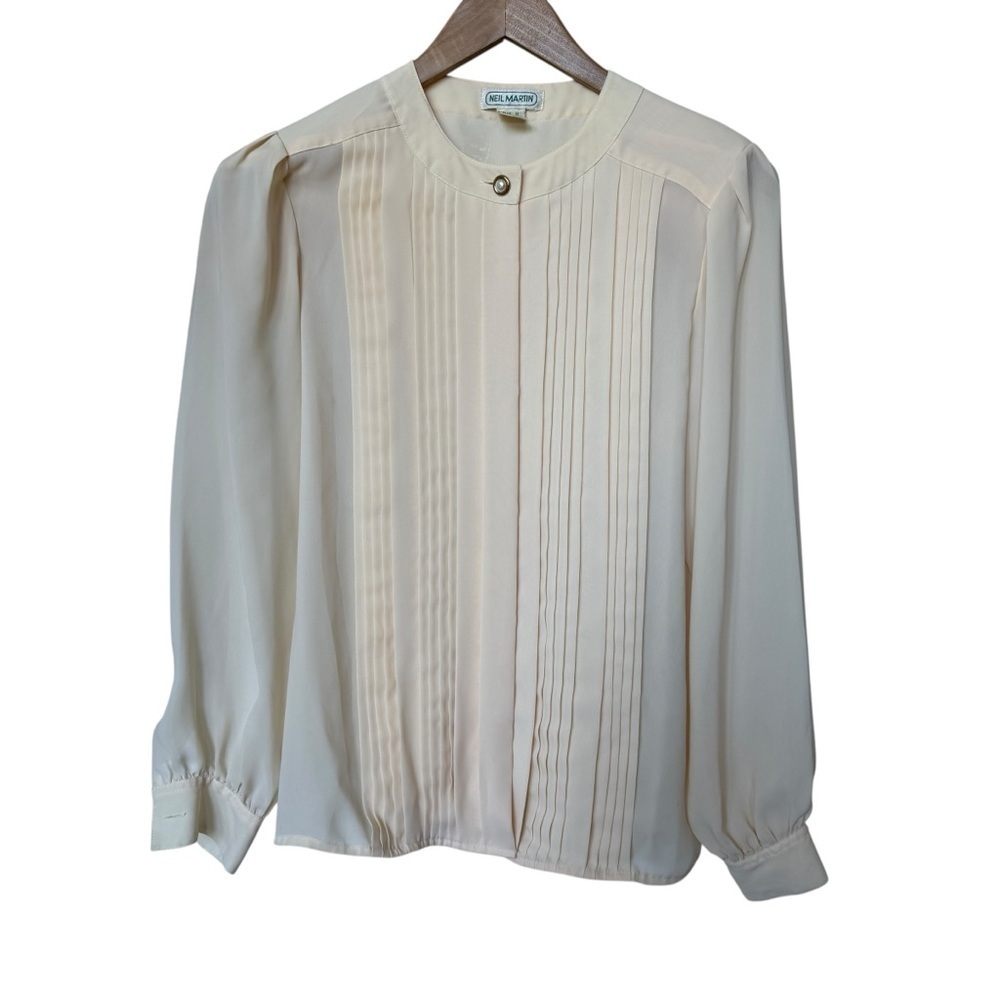 VINTAGE! Neil Martin Women's 8 Butter Yellow Pleated Long Sleeve Blouse Casual - Picture 1 of 9